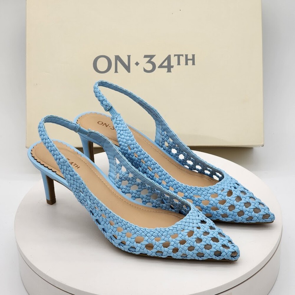 On 34th Monikaa Blue Woven Pointed Toe Slingback Pumps Women’s Size 6.5 M